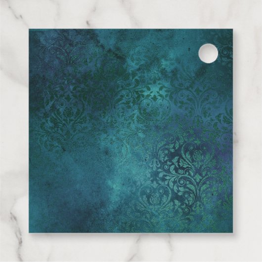 Blauwgroen en Goud Griffon Damask Aquamarijn Edels Bedankjes Labels (Achterkant)