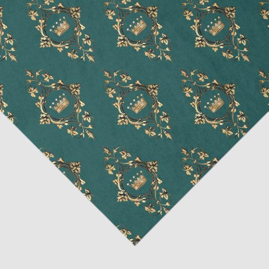  Blauwgroen en Goud Heraldisch Prinsenpatroon Tissuepapier (Detail)