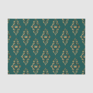  Blauwgroen en Goud Heraldisch Prinsenpatroon Tissuepapier