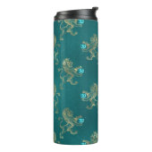 Blauwgroen en Goud Heraldische Leeuw en Aquamarijn Thermosbeker (Gedraaid links)