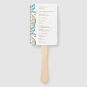 Blauwgroen en Goud Indisch Paisley Trouwprogramma Handwaaier (Voorkant)