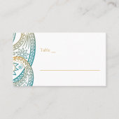 Blauwgroen en Goud Indische Paisley Bruiloft Plaatskaartje (Voorkant)
