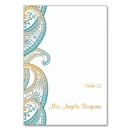 Blauwgroen en Goud Indische Paisley Trouwplaatskaa Kaart