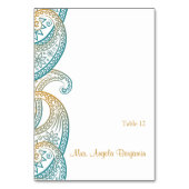 Blauwgroen en Goud Indische Paisley Trouwplaatskaa Kaart (Voorkant)