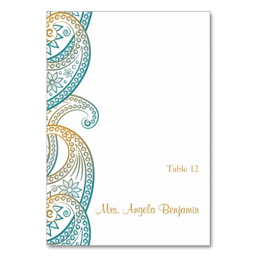 Blauwgroen en Goud Indische Paisley Trouwplaatskaa Kaart (Voorkant)