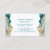 Blauwgroen en Goud Moderne Abstracte Waterverf Visitekaartje (Achterkant)