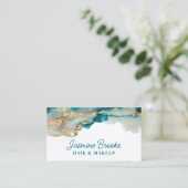 Blauwgroen en Goud Moderne Abstracte Waterverf Visitekaartje (Staand voorkant)