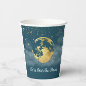 Blauwgroen en Goud Over the Moon Baby shower Papieren Bekers (Achterkant)