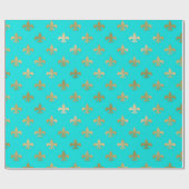 Blauwgroen en Goud Paris Fleur De Lys Folie Cadeaupapier (Vlak)