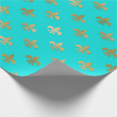 Blauwgroen en Goud Paris Fleur De Lys Folie Cadeaupapier (Hoek)