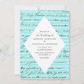 Blauwgroen en Goud Paris Thema Kalligrafie Bruilof Kaart (Voorkant)