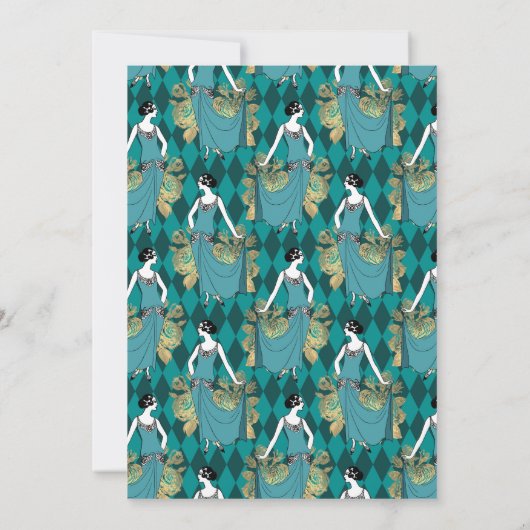 Blauwgroen en Goud Paris Thema Kalligrafie Bruilof Kaart (Achterkant)