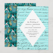 Blauwgroen en Goud Paris Thema Kalligrafie Bruilof Kaart (Voorkant / Achterkant)