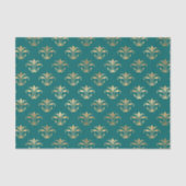 Blauwgroen en Goud Patroon Tissuepapier (Voorkant)