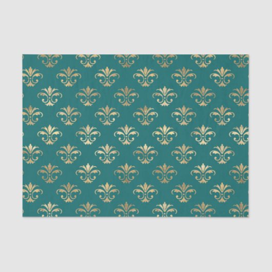 Blauwgroen en Goud  Patroon Tissuepapier (Voorkant)