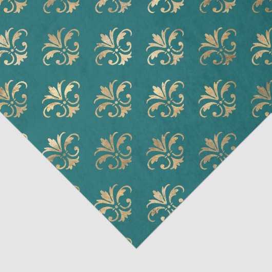 Blauwgroen en Goud Patroon Tissuepapier (Detail)