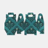 Blauwgroen en Goud  Roos Damask Bedankdoosjes (Uitgevouwen)