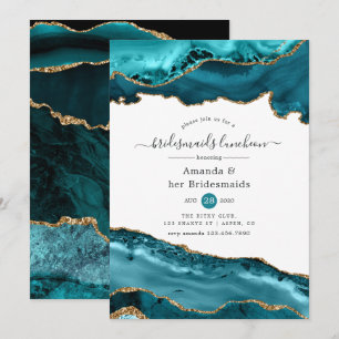 Blauwgroen en goudAgate Bridesmaids Luncheon Kaart
