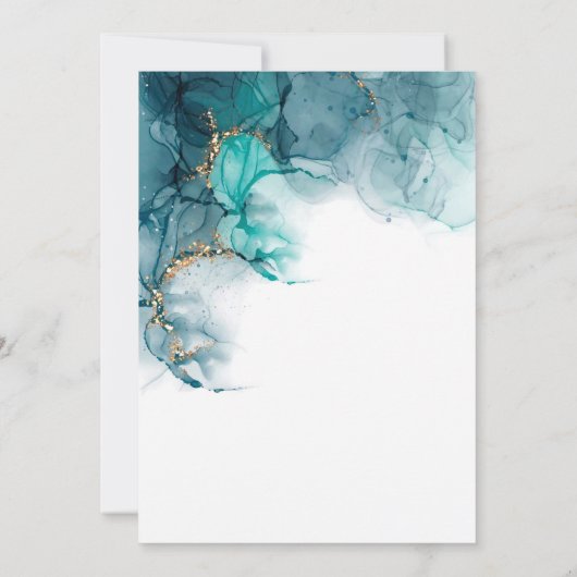 Blauwgroen en goudalcoholinkt 50e verjaardag kaart (Achterkant)