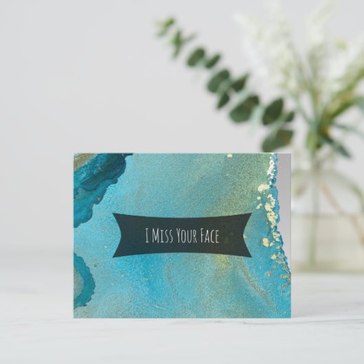 Blauwgroen en goudalcoholinkt die ik mis. briefkaart (Staand voorkant)
