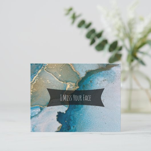 Blauwgroen en goudalcoholinkt die ik mis. briefkaart (Staand voorkant)