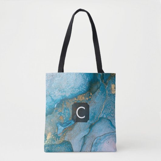 Blauwgroen en goudalcoholinkt Vloeibare kunst, mon Tote Bag (Voorkant)