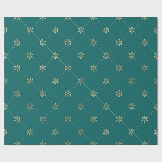 Blauwgroen en goudAntiek Floral Cadeaupapier (Vlak)