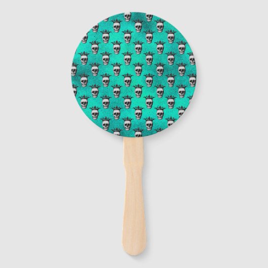 Blauwgroen en goudbloeiende Gothic Wedding Handwaaier (Achterkant)