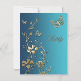 Blauwgroen en goudbloemen en botervliegen Antwoord Kaart