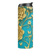 Blauwgroen en goudbloemen Persoonlijke naam Thermosbeker (Gedraaid links)