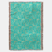 Blauwgroen en goudboho elegant pauw patroon deken (Voorkant Verticaal)