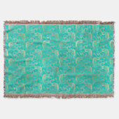 Blauwgroen en goudboho elegant pauw patroon deken (Voorkant)