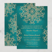 BLAUWGROEN EN GOUDE INDIAANSE STYLWEDINGINVITATIE KAART (Voorkant / Achterkant)