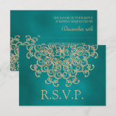 BLAUWGROEN EN GOUDE INDIASE REACTIE RSVP-KAART RSVP KAARTJE (Voorkant / Achterkant)