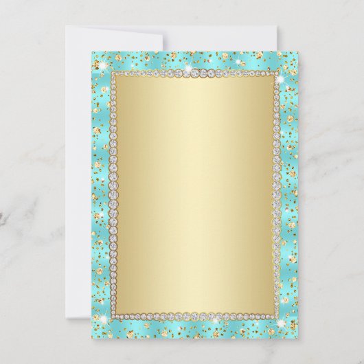 Blauwgroen en gouden 50e verjaardagsfeestuitnodigi kaart (Achterkant)