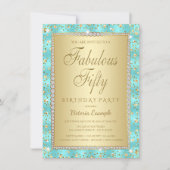 Blauwgroen en gouden 50e verjaardagsfeestuitnodigi kaart (Voorkant)