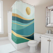 Blauwgroen en gouden Abstracte deken: een moderne Douchegordijn (In situ)