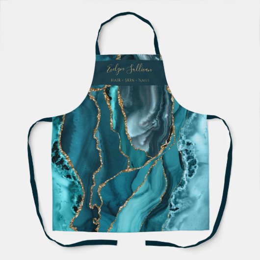 blauwgroen en gouden agaat beauty professioneel sc schort (Voorkant)