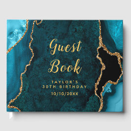 Blauwgroen en gouden Agaat Marmer Verjaardag Gastenboek