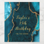 Blauwgroen en gouden Agaat Marmer Verjaardag Wijn Etiket (Enkel label)