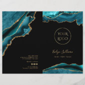 blauwgroen en gouden agaat service menubrochure (Voorkant)