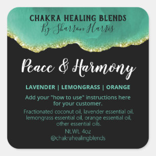 Blauwgroen en gouden agaatmenglabels vierkante sticker