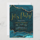 Blauwgroen en gouden Agate Let's Party Invitation Kaart (Voorkant)
