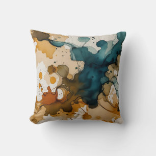 Blauwgroen en gouden alcoholinkt Abstract Kussen
