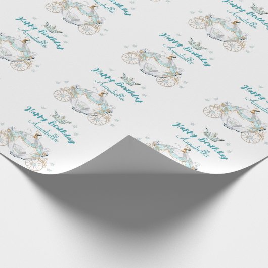 Blauwgroen en gouden Assepoester Prinses Carriage Cadeaupapier (Hoek)