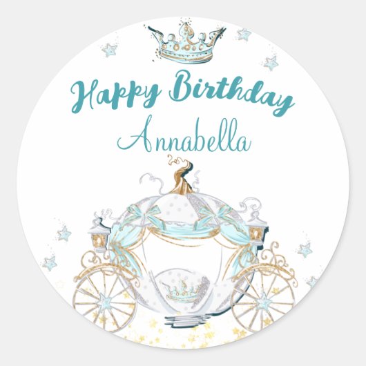 Blauwgroen en gouden Assepoester Prinses Carriage Ronde Sticker (Voorkant)
