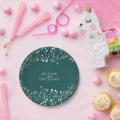 Blauwgroen en gouden baby's adem bruiloft papieren bordje (Feest)