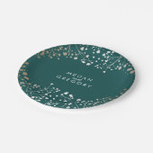 Blauwgroen en gouden baby's adem bruiloft papieren bordje (Gekanteld)