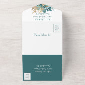 Blauwgroen en gouden bloemen Alles in één bruiloft All In One Uitnodiging (Buitenkant)