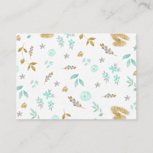 Blauwgroen en gouden bloemen bruiloft details Kaar Informatiekaartje (Achterkant)